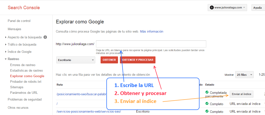 Enviar URL índice Google